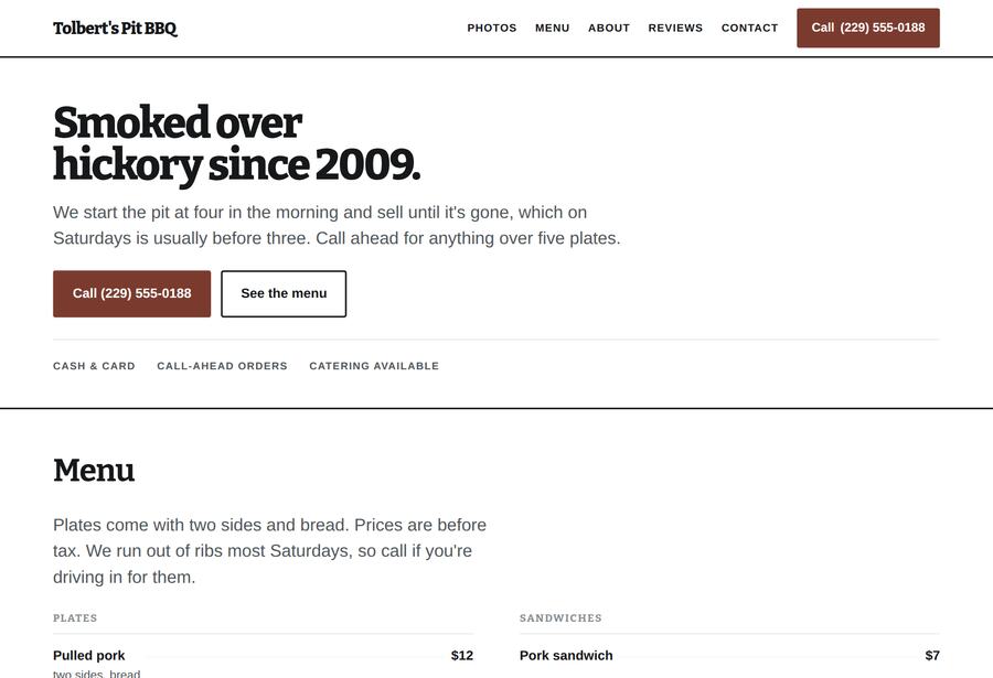 Sample site for a barbecue restaurant