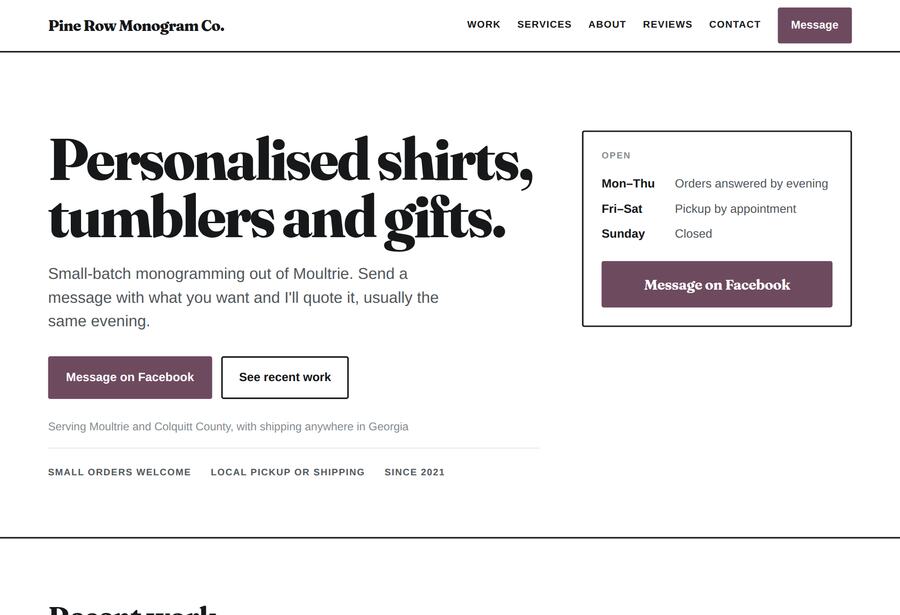 Sample site for a monogramming business